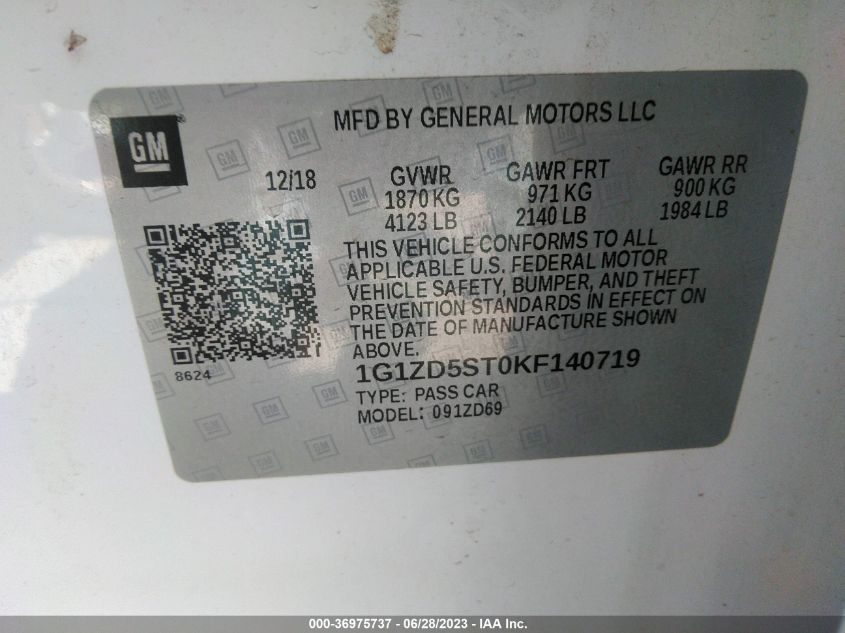 2019 CHEVROLET MALIBU LT - 1G1ZD5ST0KF140719