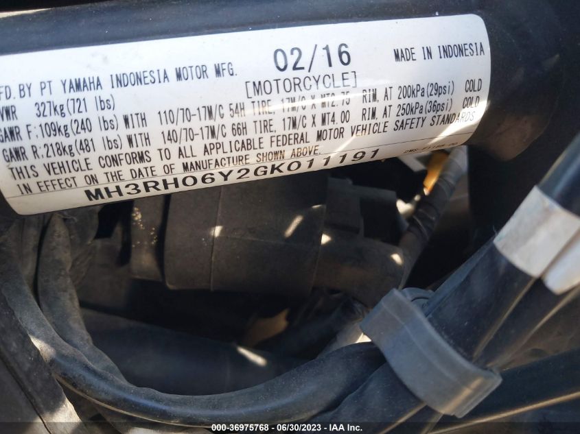 2016 YAMAHA YZFR3 MH3RH06Y2GK011191