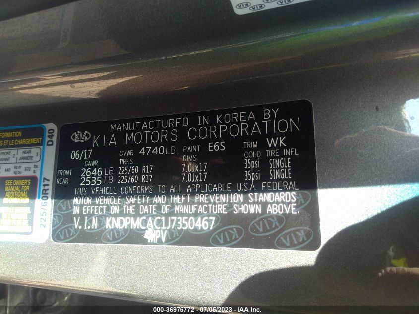 2018 KIA SPORTAGE LX - KNDPMCAC1J7350467