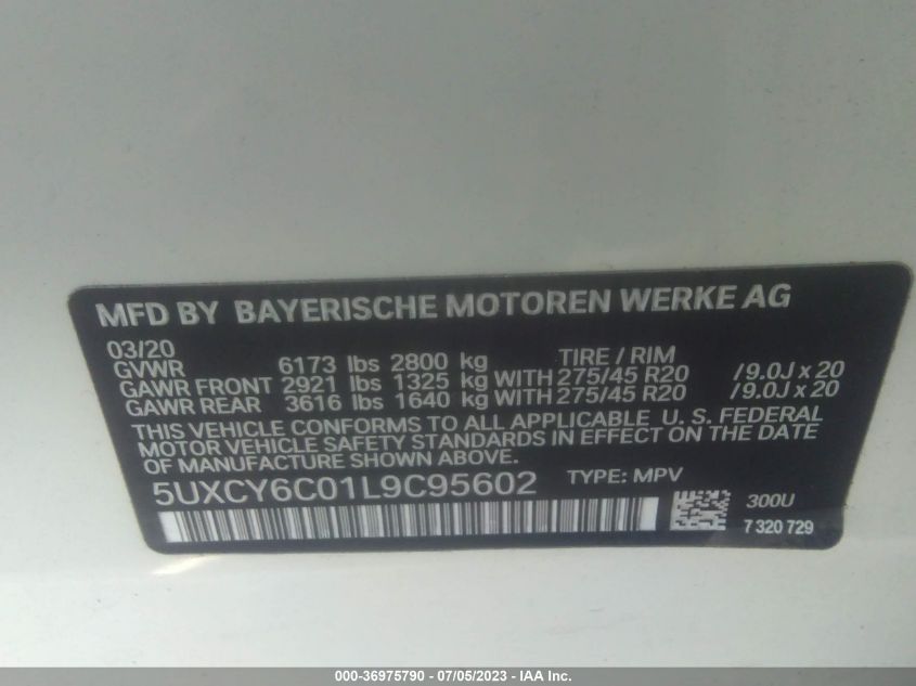 2020 BMW X6 XDRIVE40I - 5UXCY6C01L9C95602
