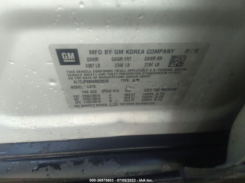 2019 CHEVROLET TRAX LT - KL7CJPSB5KB828938