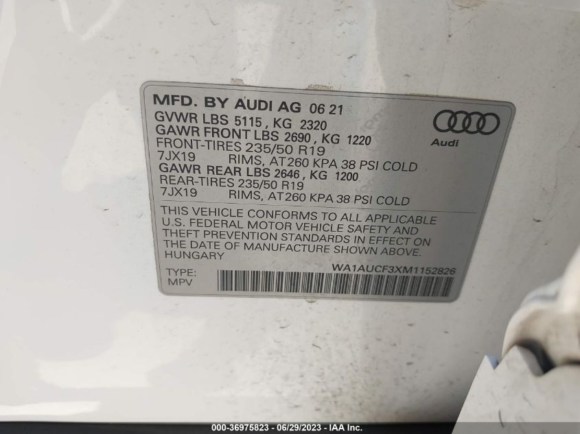 WA1AUCF3XM1152826 Audi Q3 PREMIUM 9