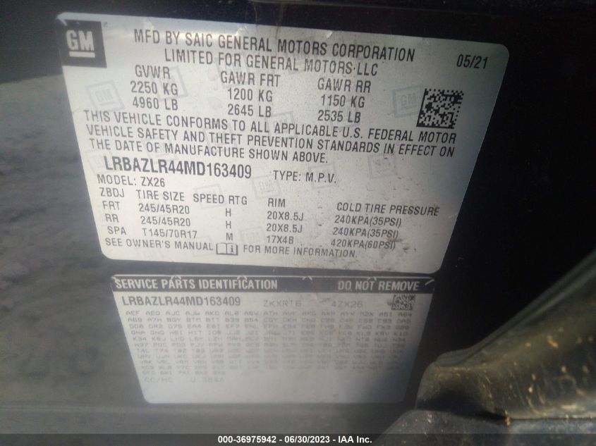 2021 BUICK ENVISION PREFERRED - LRBAZLR44MD163409