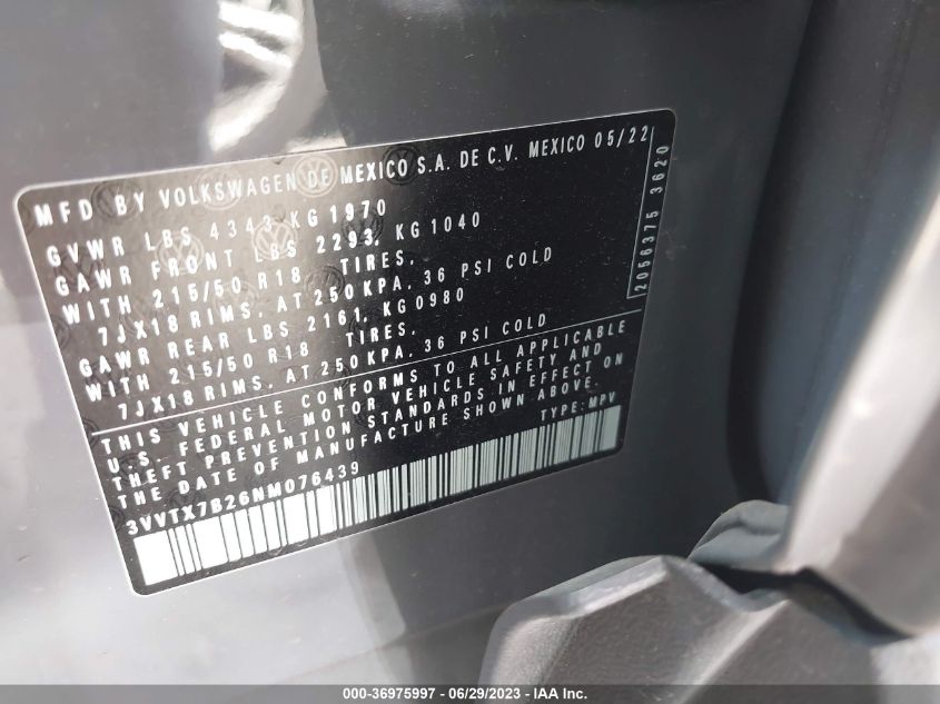 2022 VOLKSWAGEN TAOS SE - 3VVTX7B26NM076439