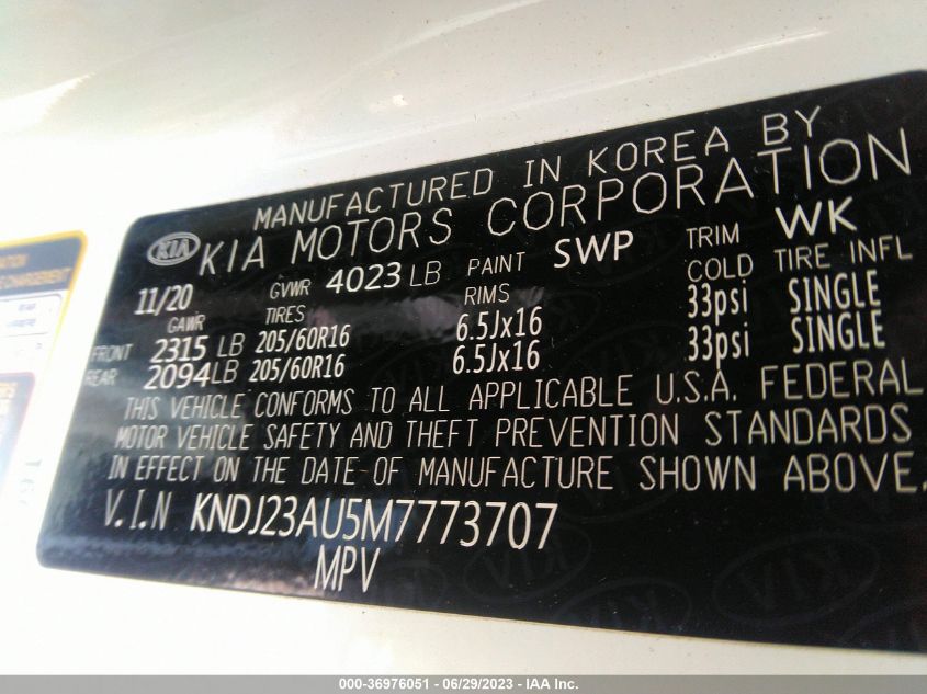 2021 KIA SOUL S - KNDJ23AU5M7773707