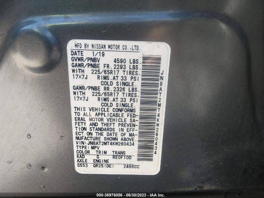 2019 NISSAN ROGUE SV - JN8AT2MT4KW260434