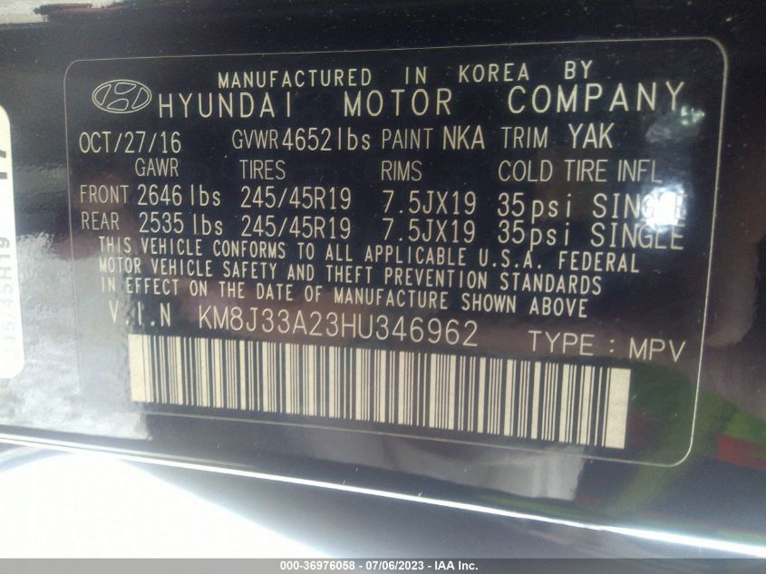 2017 HYUNDAI TUCSON LIMITED - KM8J33A23HU346962