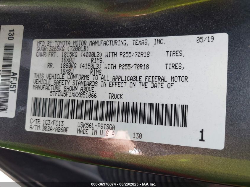 2019 TOYOTA TUNDRA 4WD SR5 - 5TFDW5F1XKX851066