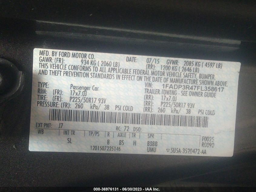 2015 FORD FOCUS ELECTRIC - 1FADP3R47FL358617