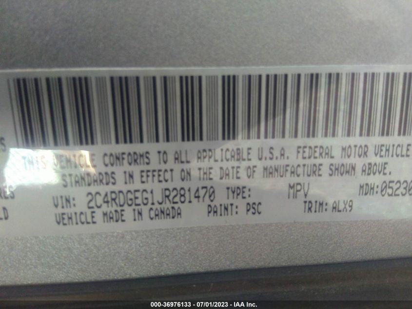 2018 DODGE GRAND CARAVAN GT - 2C4RDGEG1JR281470