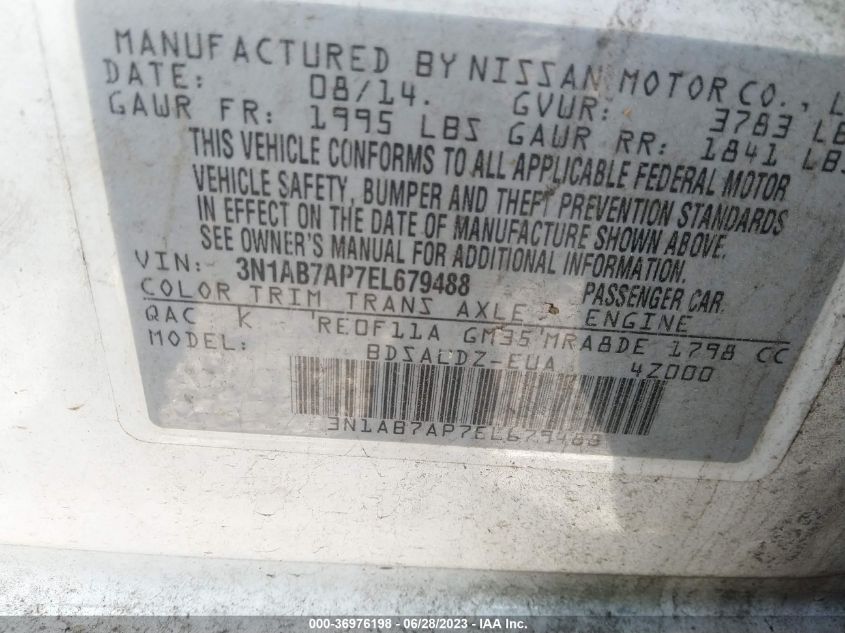 2014 NISSAN SENTRA S/FE+ S/SV/FE+ SV/SR/SL - 3N1AB7AP7EL679488