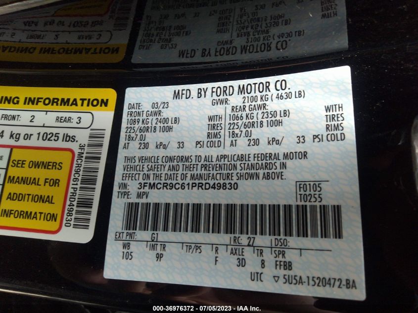2023 FORD BRONCO SPORT OUTER BANKS - 3FMCR9C61PRD49830