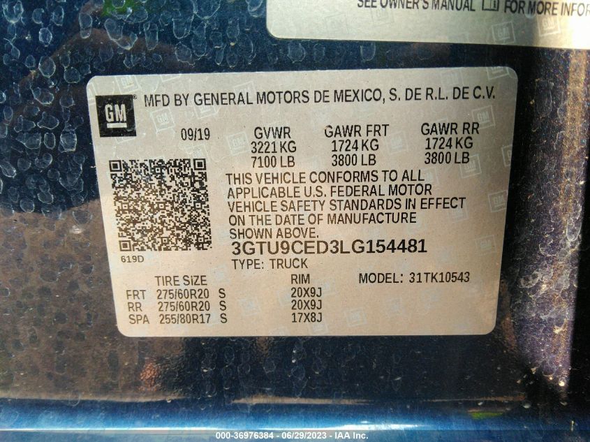 3GTU9CED3LG154481 GMC Sierra 1500 ELEVATION 9