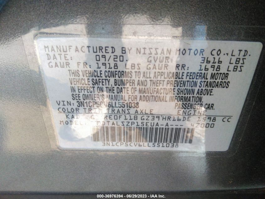 2020 NISSAN KICKS SV - 3N1CP5CV6LL551038