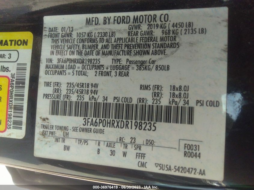 2013 FORD FUSION SE - 3FA6P0HRXDR198235