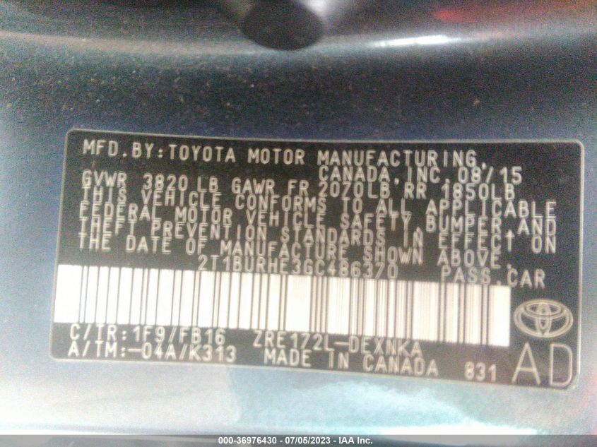 2016 TOYOTA COROLLA LE - 2T1BURHE3GC486370