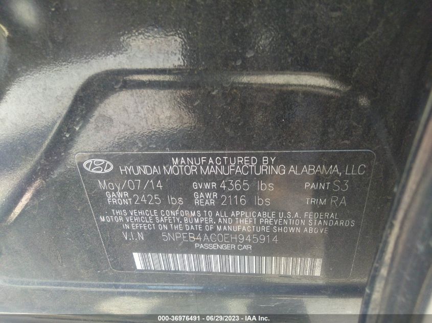 2014 HYUNDAI SONATA GLS - 5NPEB4AC0EH945914