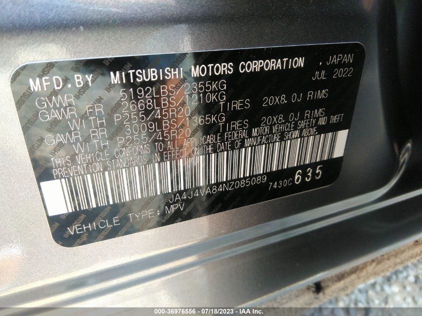 2022 MITSUBISHI OUTLANDER SEL - JA4J4VA84NZ085089
