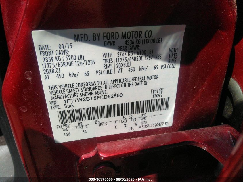 2015 FORD SUPER DUTY F-250 SRW LARIAT/PLATINUM - 1FT7W2BT5FED52650