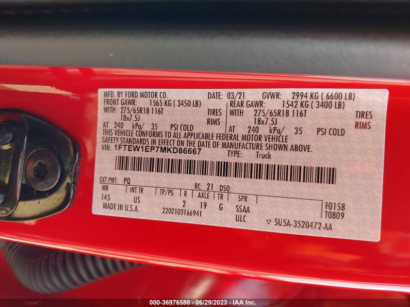 VIN 1FTEW1EP7MKD86667 2021 FORD F-150 XL/XLT/LARIAT
