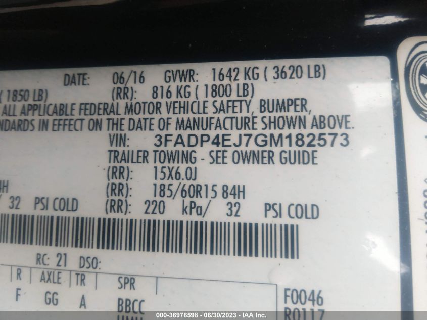 2016 FORD FIESTA SE - 3FADP4EJ7GM182573