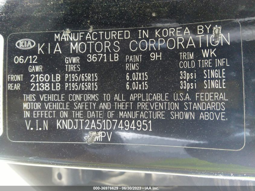 2013 KIA SOUL BASE - KNDJT2A51D7494951