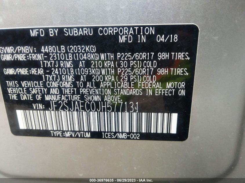 2018 SUBARU FORESTER PREMIUM - JF2SJAEC0JH577131