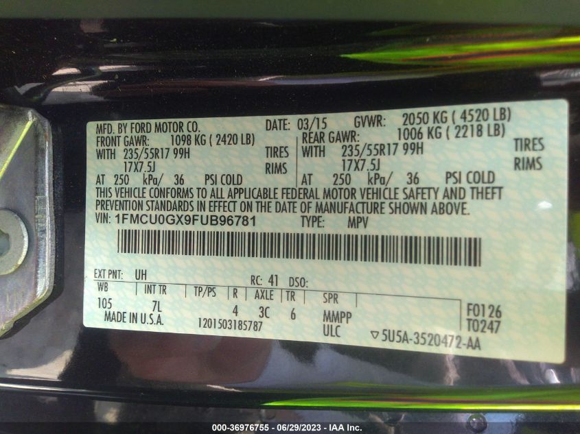 2015 FORD ESCAPE SE - 1FMCU0GX9FUB96781