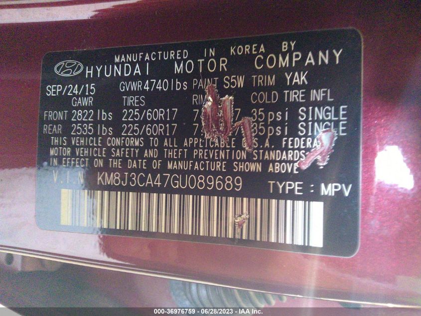 2016 HYUNDAI TUCSON SE - KM8J3CA47GU089689