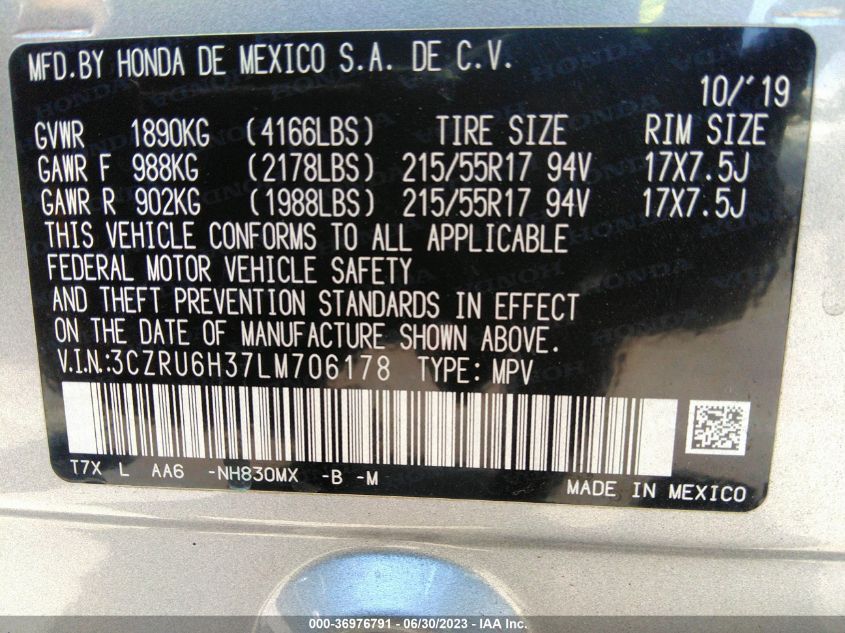 2020 HONDA HR-V LX - 3CZRU6H37LM706178