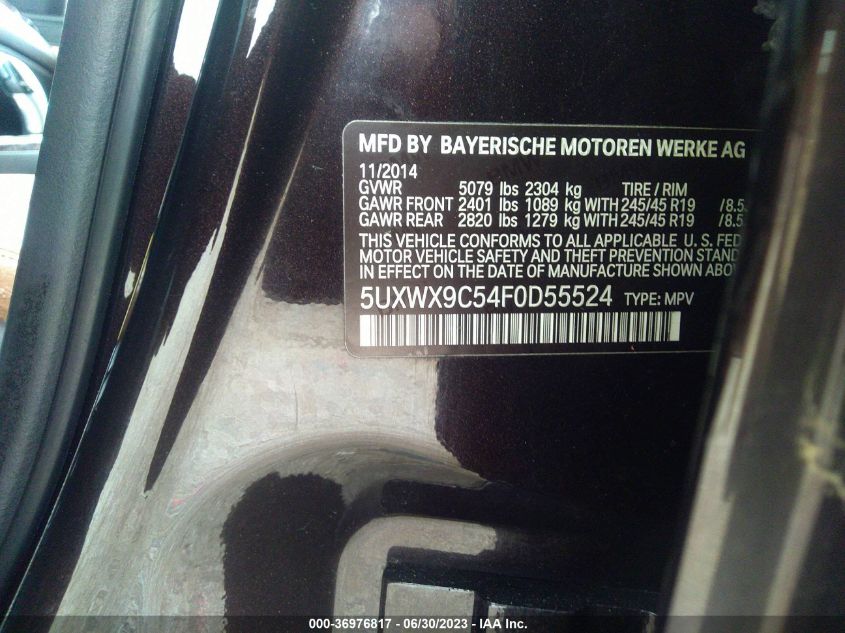2015 BMW X3 XDRIVE28I - 5UXWX9C54F0D55524