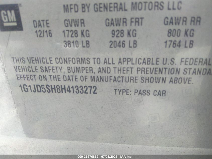 2017 CHEVROLET SONIC LT - 1G1JD5SH8H4133272