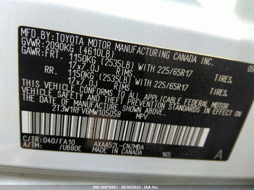 2021 TOYOTA RAV4 XLE - 2T3W1RFV6MW105058
