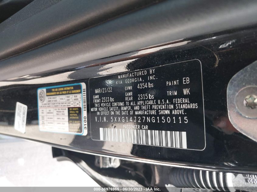 2022 KIA K5 LXS - 5XXG14J27NG150115