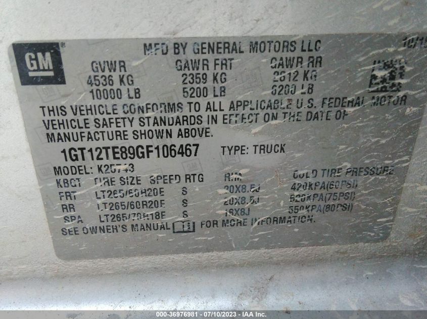 2016 GMC SIERRA 2500HD SLT - 1GT12TE89GF106467