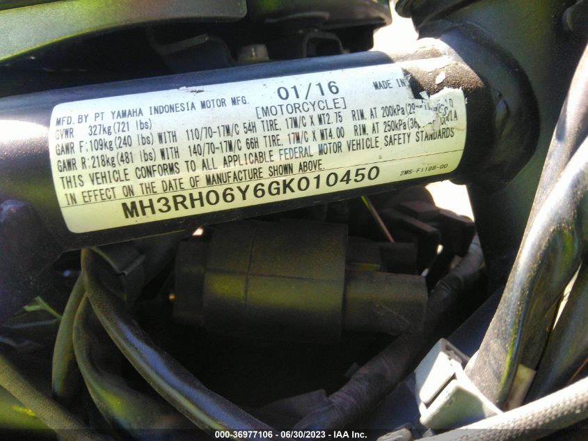 2016 YAMAHA YZFR3 MH3RH06Y6GK010450