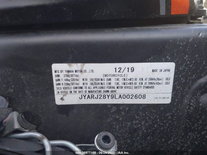 2020 YAMAHA YZFR6 C JYARJ28Y9LA002608