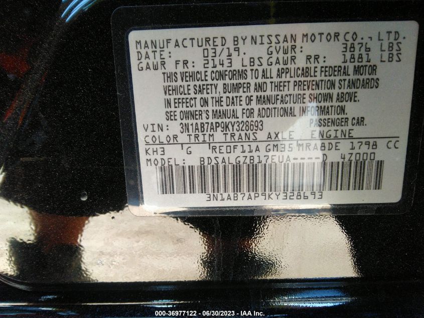 2019 NISSAN SENTRA SL - 3N1AB7AP9KY328693