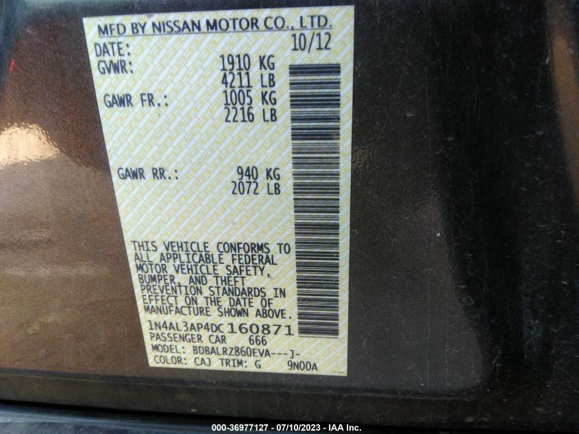 2013 NISSAN ALTIMA 2.5 S - 1N4AL3AP4DC160871