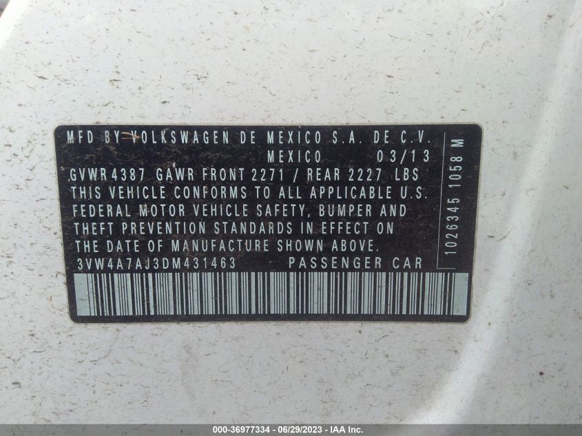 2013 VOLKSWAGEN GLI AUTOBAHN 3VW4A7AJ3DM431463