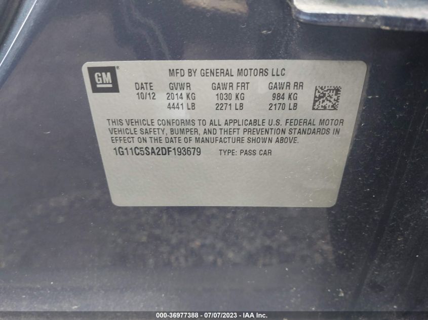 2013 CHEVROLET MALIBU LT - 1G11C5SA2DF193679