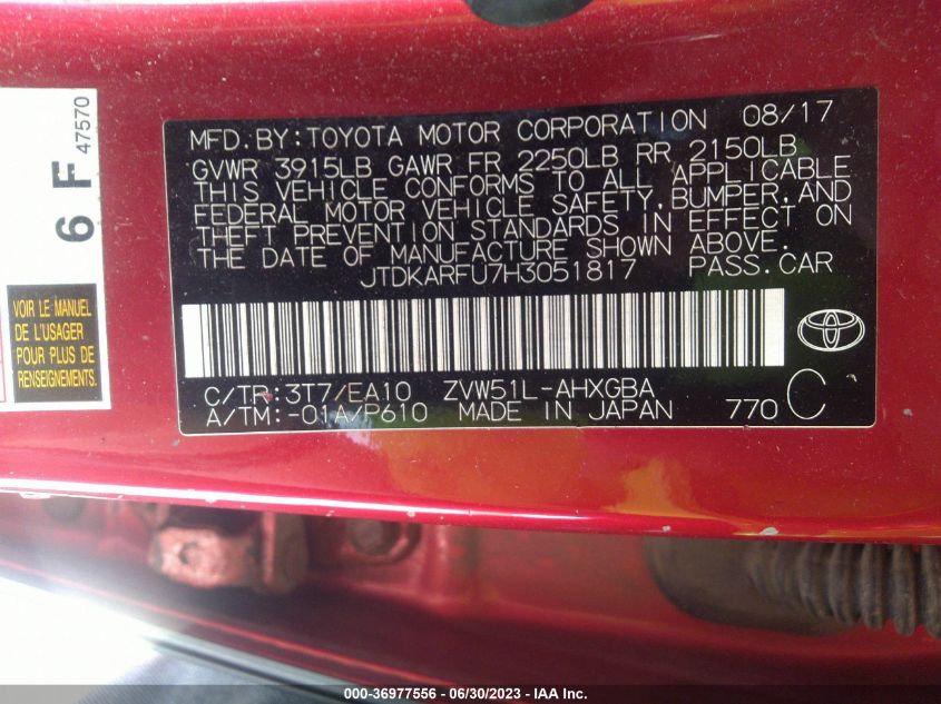 2017 TOYOTA PRIUS TWO/TWO ECO/THREE - JTDKARFU7H3051817