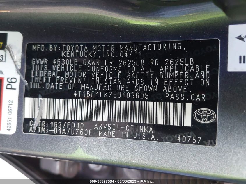 2014 TOYOTA CAMRY L/SE/LE/XLE - 4T1BF1FK7EU403605