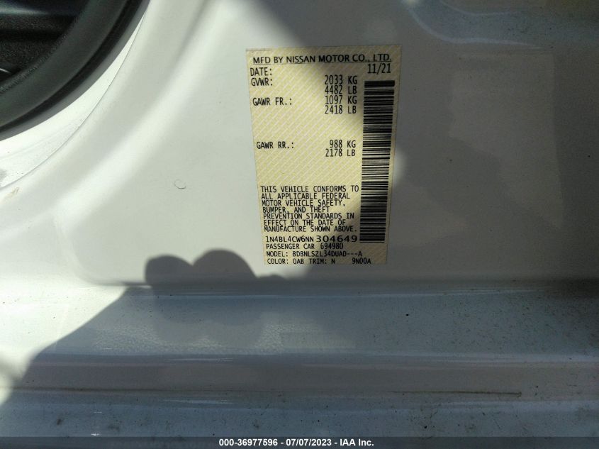 2022 NISSAN ALTIMA 2.5 SR - 1N4BL4CW6NN304649