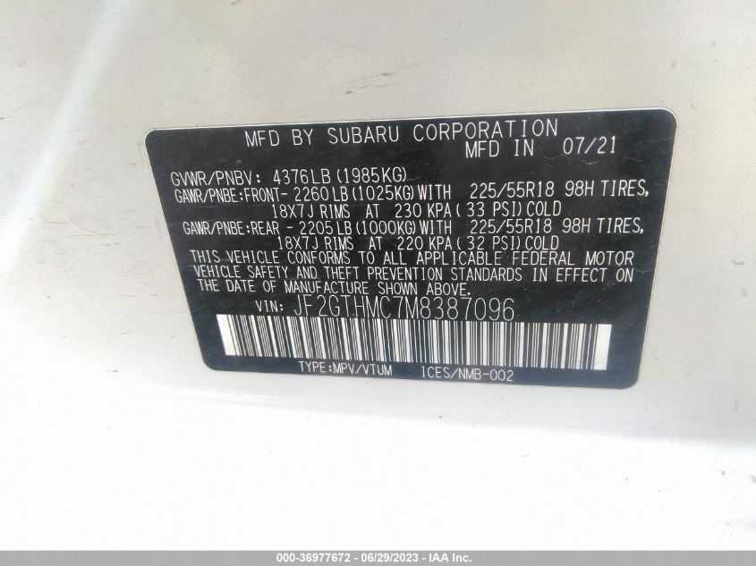 2021 SUBARU CROSSTREK LIMITED - JF2GTHMC7M8387096