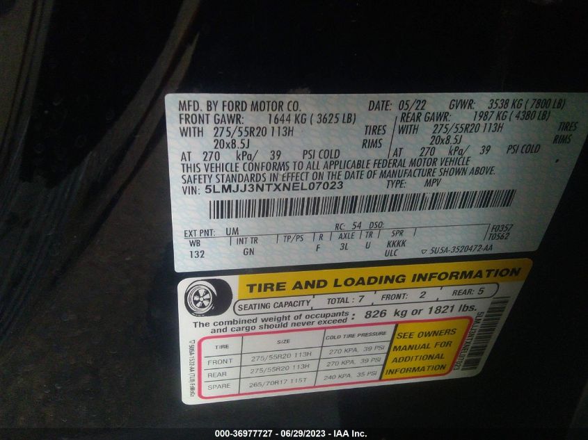 2022 LINCOLN NAVIGATOR L STANDARD - 5LMJJ3NTXNEL07023