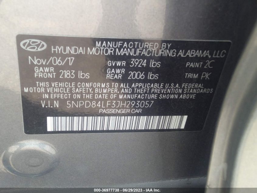 2018 HYUNDAI ELANTRA SEL - 5NPD84LF3JH293057