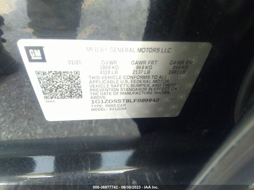 2020 CHEVROLET MALIBU LT - 1G1ZD5ST8LF089942