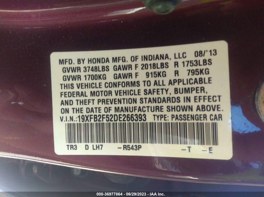 2013 HONDA CIVIC SDN LX - 19XFB2F52DE266393