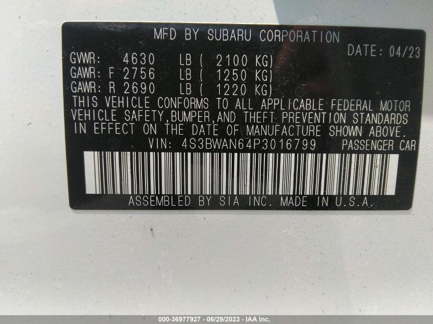 2023 SUBARU LEGACY LIMITED - 4S3BWAN64P3016799